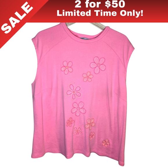 [Sale: 2 for $50!] Valerie Stevens Pink Sleeveless Embroidered Top 2X 0244 - Picture 1 of 9